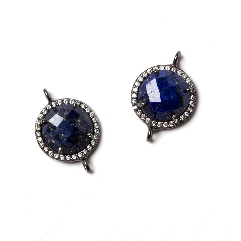 13mm Black Gold Bezeled White CZ & Lapis Lazuli Coin Connector 1 pc (ONLINE ORDER ONLY)