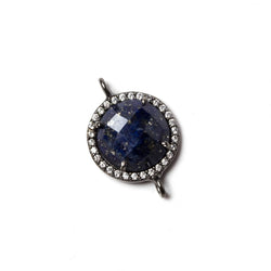 13mm Black Gold Bezeled White CZ & Lapis Lazuli Coin Connector 1 pc (ONLINE ORDER ONLY)
