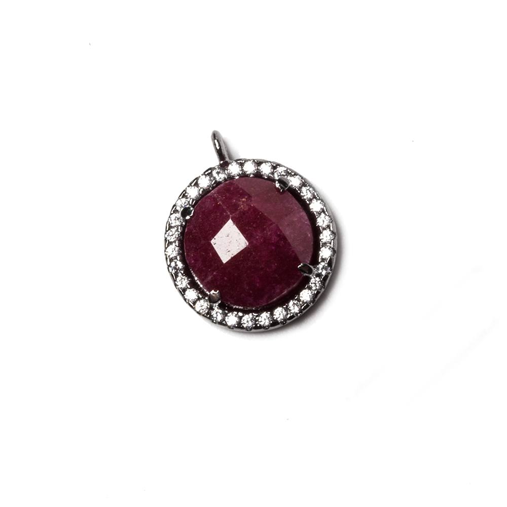 13mm Black Gold Bezeled White CZ & Ruby Coin Pendant 1 pc (ONLINE ORDER ONLY)