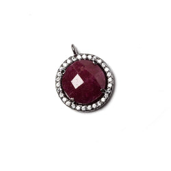 13mm Black Gold Bezeled White CZ & Ruby Coin Pendant 1 pc (ONLINE ORDER ONLY)
