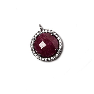 13mm Black Gold Bezeled White CZ & Ruby Coin Pendant 1 pc (ONLINE ORDER ONLY)