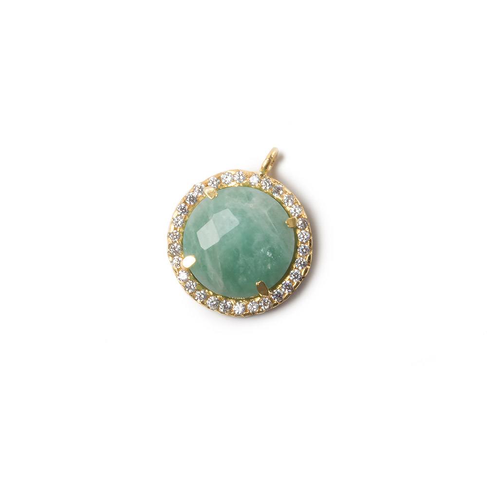 13mm Vermeil Bezel White CZ and Amazonite Coin Pendant 1 focal bead (ONLINE ORDER ONLY)