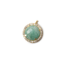 13mm Vermeil Bezel White CZ and Amazonite Coin Pendant 1 focal bead (ONLINE ORDER ONLY)