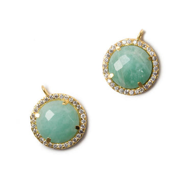 13mm Vermeil Bezel White CZ and Amazonite Coin Pendant 1 focal bead (ONLINE ORDER ONLY)