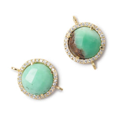 13mm Vermeil Bezel White CZ and Chrysoprase & Matrix Coin Connector 1 piece (ONLINE ORDER ONLY)