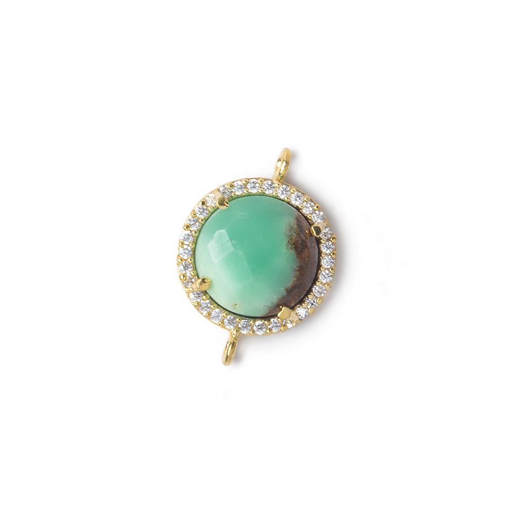 13mm Vermeil Bezel White CZ and Chrysoprase & Matrix Coin Connector 1 piece (ONLINE ORDER ONLY)