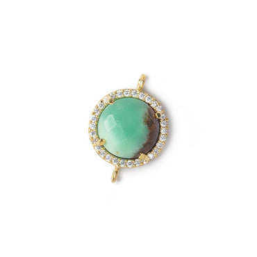 13mm Vermeil Bezel White CZ and Chrysoprase & Matrix Coin Connector 1 piece (ONLINE ORDER ONLY)