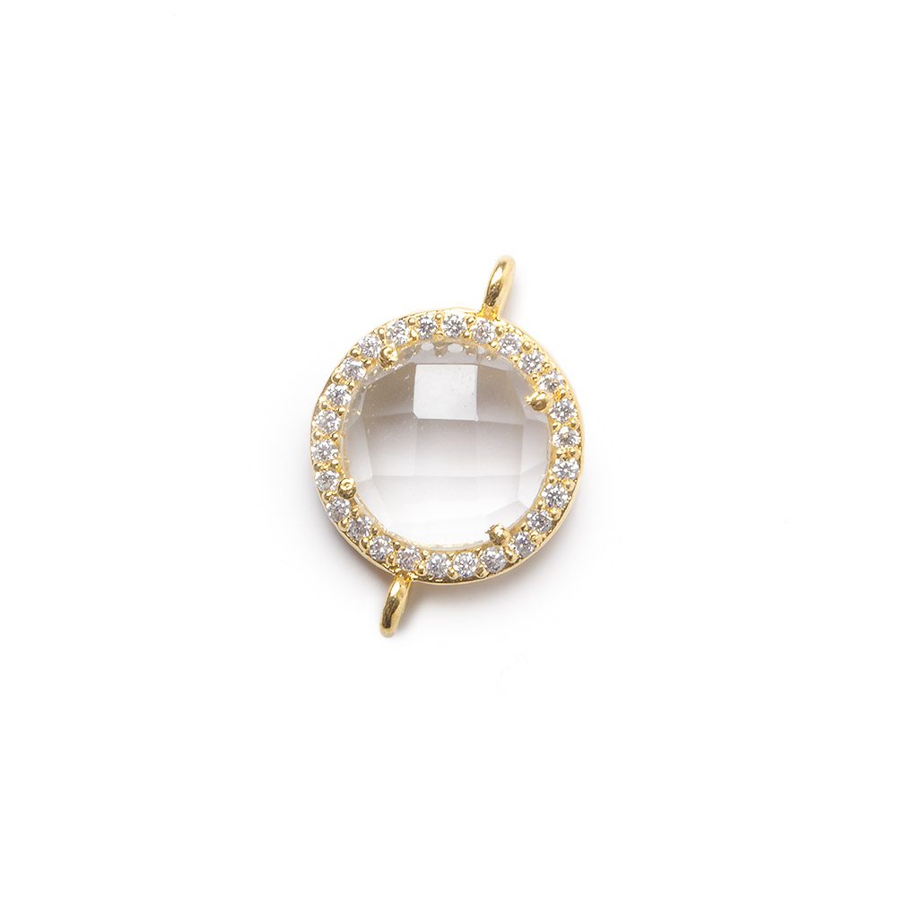 13mm Vermeil Bezel White CZ and Crystal Quartz Coin Connector 1 focal bead (ONLINE ORDER ONLY)