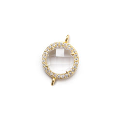 13mm Vermeil Bezel White CZ and Crystal Quartz Coin Connector 1 focal bead (ONLINE ORDER ONLY)