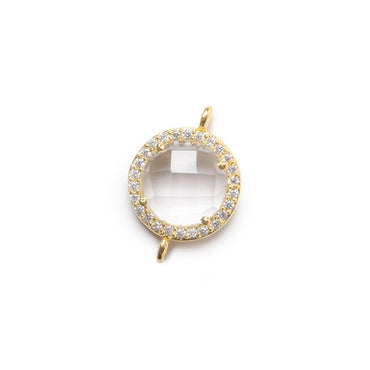 13mm Vermeil Bezel White CZ and Crystal Quartz Coin Connector 1 focal bead (ONLINE ORDER ONLY)