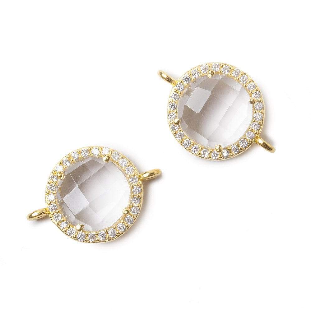 13mm Vermeil Bezel White CZ and Crystal Quartz Coin Connector 1 focal bead (ONLINE ORDER ONLY)