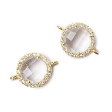 13mm Vermeil Bezel White CZ and Crystal Quartz Coin Connector 1 focal bead (ONLINE ORDER ONLY)