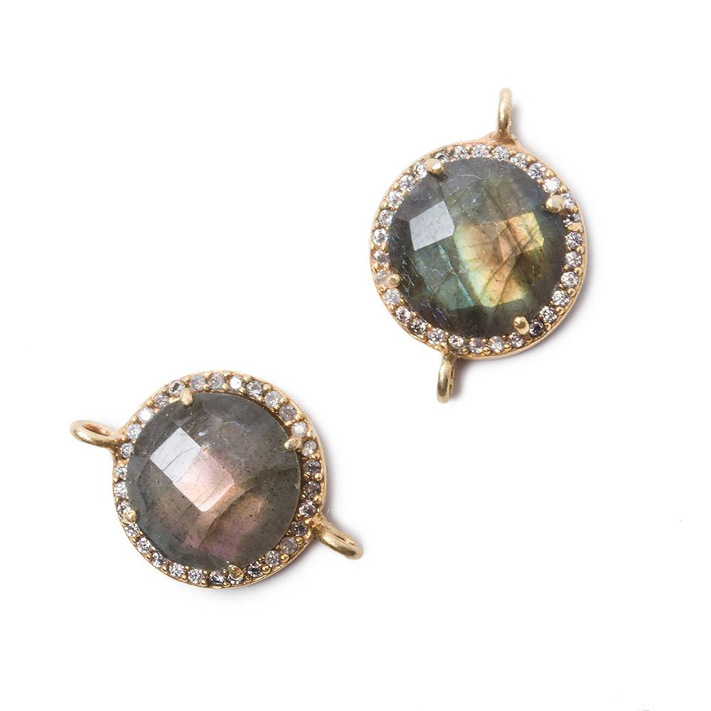 13mm Vermeil Bezel White CZ and Labradorite Coin Connector 1 focal bead (ONLINE ORDER ONLY)