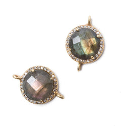 13mm Vermeil Bezel White CZ and Labradorite Coin Connector 1 focal bead (ONLINE ORDER ONLY)