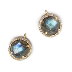 13mm Vermeil Bezel White CZ and Labradorite Coin Pendant 1 focal bead (ONLINE ORDER ONLY)