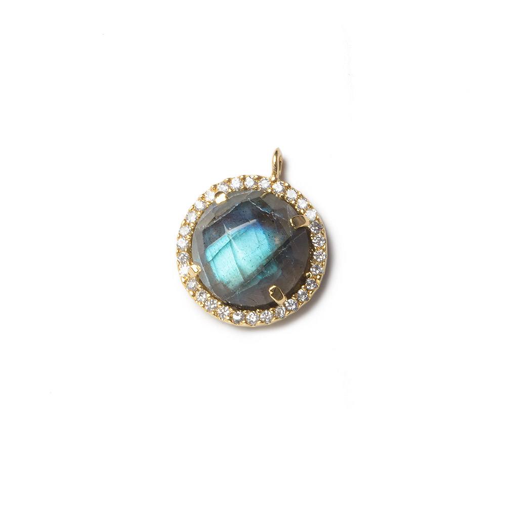 13mm Vermeil Bezel White CZ and Labradorite Coin Pendant 1 focal bead (ONLINE ORDER ONLY)