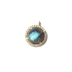 13mm Vermeil Bezel White CZ and Labradorite Coin Pendant 1 focal bead (ONLINE ORDER ONLY)