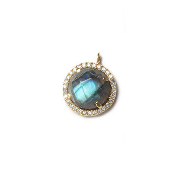 13mm Vermeil Bezel White CZ and Labradorite Coin Pendant 1 focal bead (ONLINE ORDER ONLY)