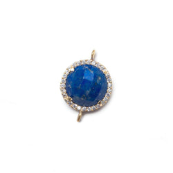 13mm Vermeil Bezel White CZ and Lapis Lazuli Coin Connector 1 focal bead (ONLINE ORDER ONLY)