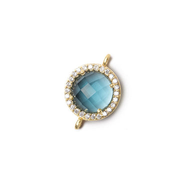 13mm Gold Bezel White CZ and London Blue Quartz Coin Connector 1 focal bead (ONLINE ORDER ONLY)