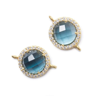 13mm Gold Bezel White CZ and London Blue Quartz Coin Connector 1 focal bead (ONLINE ORDER ONLY)