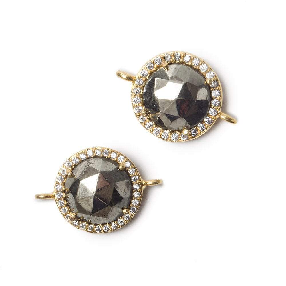 13mm Vermeil Bezel White CZ and Pyrite Coin Connector 1 focal bead (ONLINE ORDER ONLY)