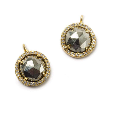 13mm Gold Bezel White CZ and Pyrite Coin Pendant 1 focal bead (ONLINE ORDER ONLY)