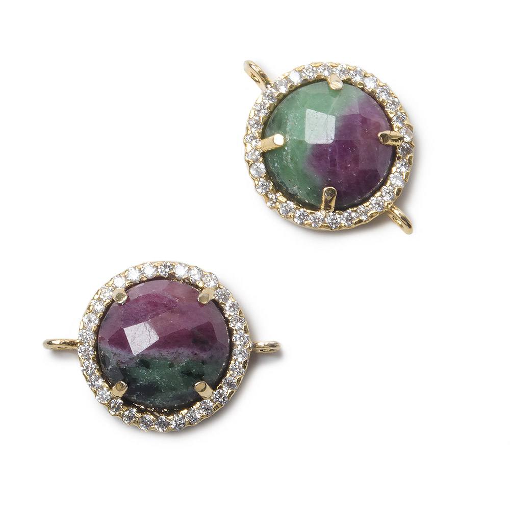 13mm Vermeil Bezel White CZ and Ruby in Zoisite Coin Connector 1 focal bead (ONLINE ORDER ONLY)
