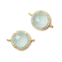 13mm Vermeil Bezel White CZ and Seafoam Chalcedony Coin Connector 1 piece (ONLINE ORDER ONLY)