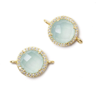 13mm Vermeil Bezel White CZ and Seafoam Chalcedony Coin Connector 1 piece (ONLINE ORDER ONLY)