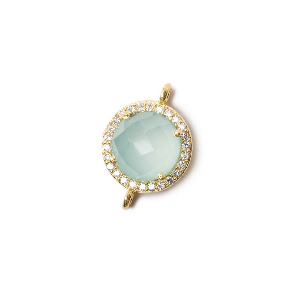 13mm Vermeil Bezel White CZ and Seafoam Chalcedony Coin Connector 1 piece (ONLINE ORDER ONLY)