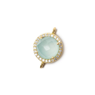 13mm Vermeil Bezel White CZ and Seafoam Chalcedony Coin Connector 1 piece (ONLINE ORDER ONLY)