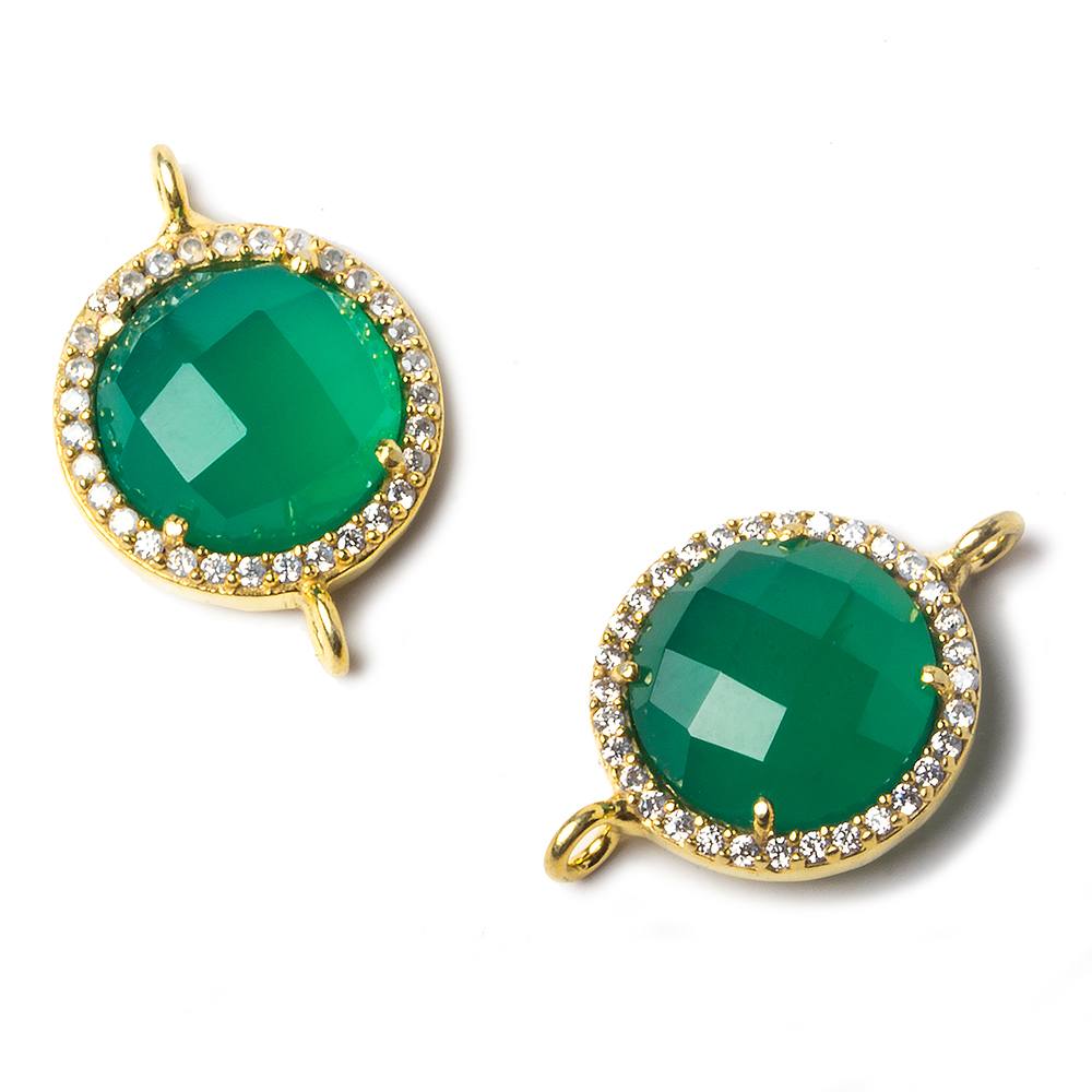 13mm Vermeil Bezeled White CZ and Green Onyx Coin Connector 1 piece (ONLINE ORDER ONLY)