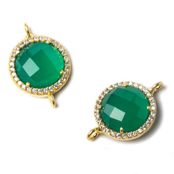 13mm Vermeil Bezeled White CZ and Green Onyx Coin Connector 1 piece (ONLINE ORDER ONLY)