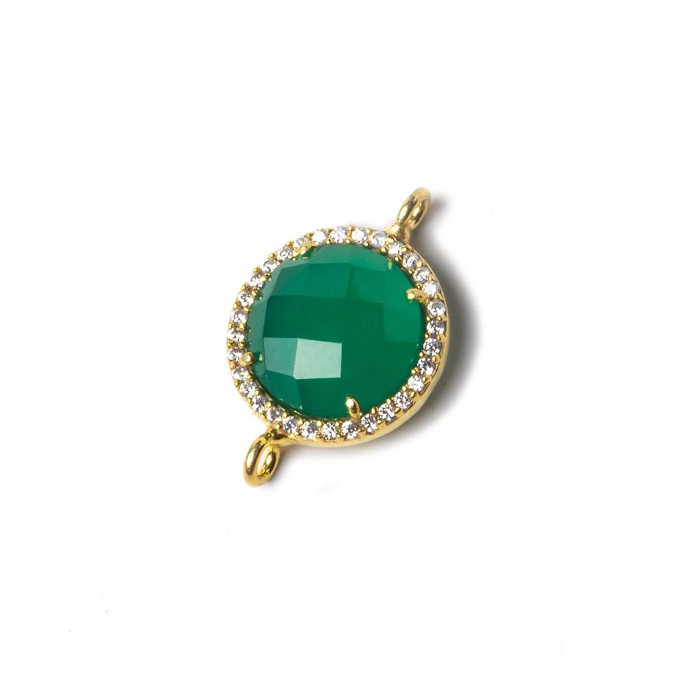 13mm Vermeil Bezeled White CZ and Green Onyx Coin Connector 1 piece (ONLINE ORDER ONLY)