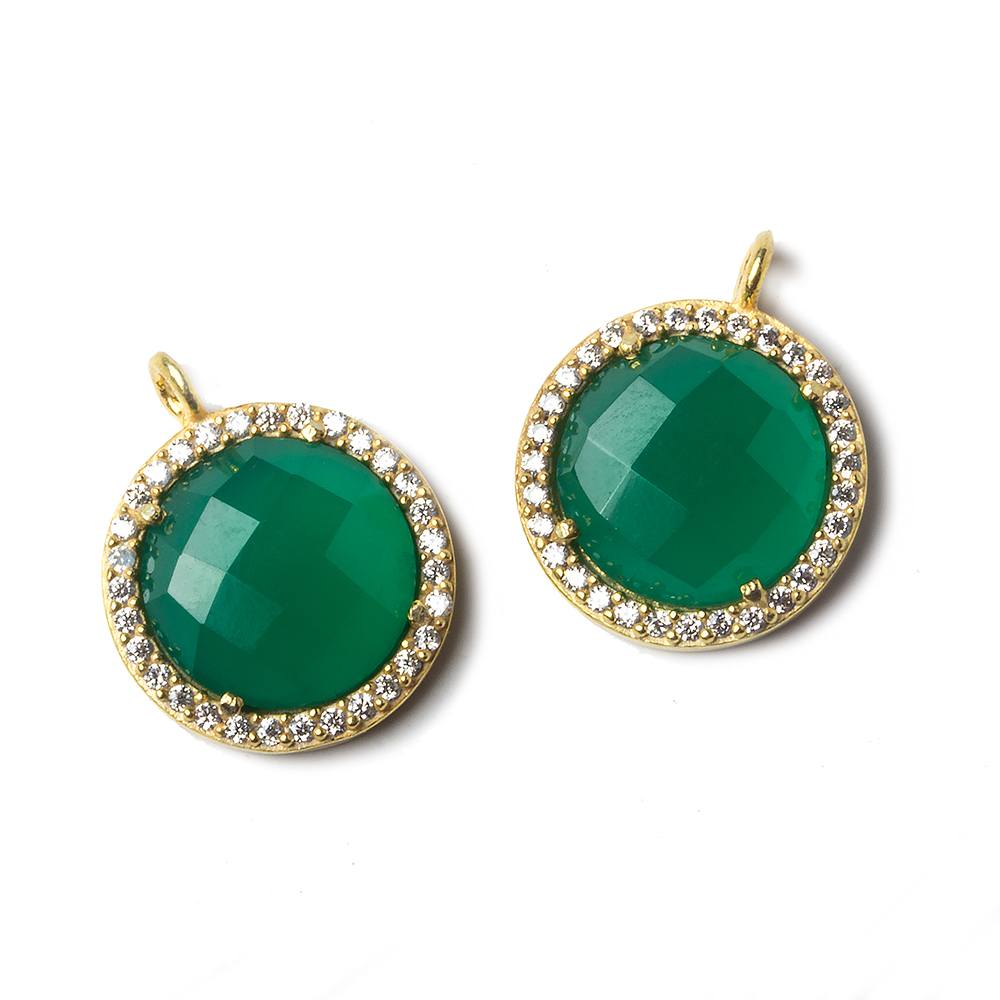 13mm Vermeil Bezeled White CZ and Green Onyx Coin Pendant 1 piece (ONLINE ORDER ONLY)