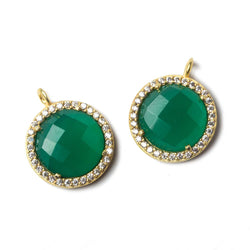 13mm Vermeil Bezeled White CZ and Green Onyx Coin Pendant 1 piece (ONLINE ORDER ONLY)