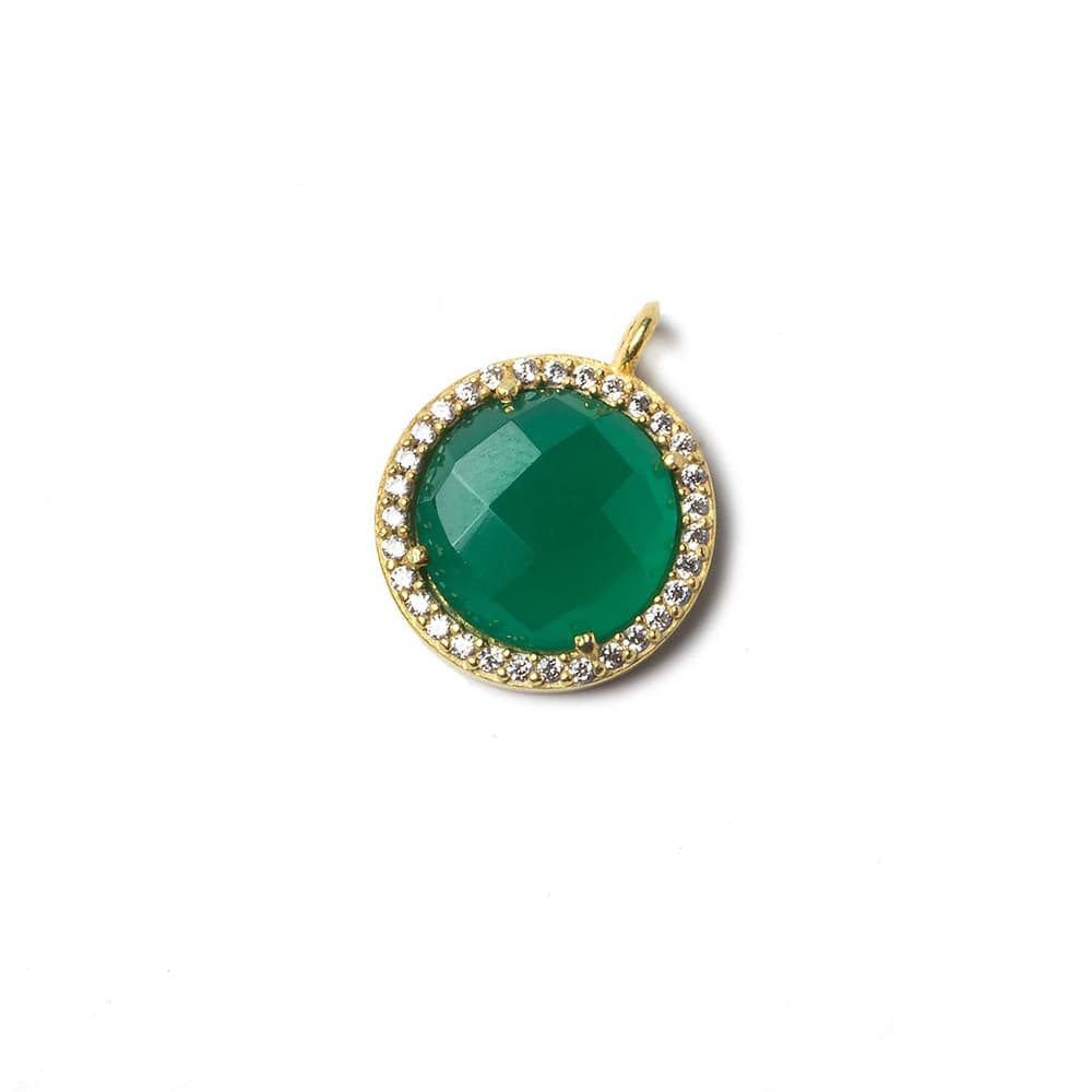 13mm Vermeil Bezeled White CZ and Green Onyx Coin Pendant 1 piece (ONLINE ORDER ONLY)