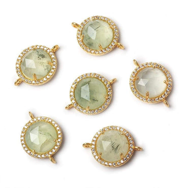13mm Gold Bezeled White CZ and Prehnite Coin Connector 1 piece (ONLINE ORDER ONLY)