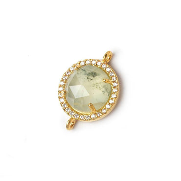 13mm Gold Bezeled White CZ and Prehnite Coin Connector 1 piece (ONLINE ORDER ONLY)