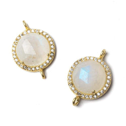 13mm Vermeil Bezeled White CZ & Rainbow Moonstone Coin Connector 1 piece (ONLINE ORDER ONLY)