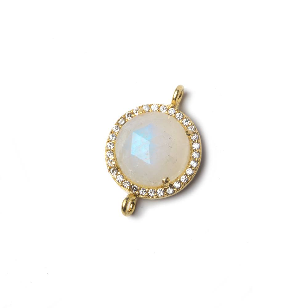 13mm Vermeil Bezeled White CZ & Rainbow Moonstone Coin Connector 1 piece (ONLINE ORDER ONLY)