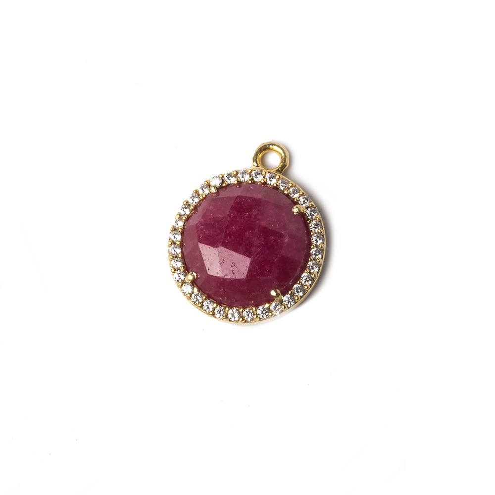 13mm Vermeil Bezeled White CZ and Ruby Coin Pendant 1 piece (ONLINE ORDER ONLY)