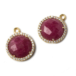 13mm Vermeil Bezeled White CZ and Ruby Coin Pendant 1 piece (ONLINE ORDER ONLY)