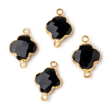 13mm Gold Leaf Black Onyx Faceted Quatrefoil Connector 1 focal piece (ONLINE ORDER ONLY)