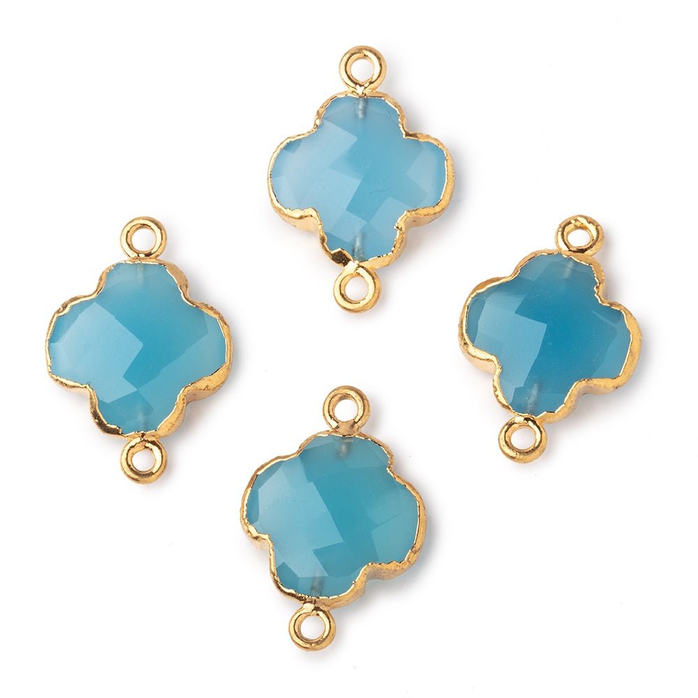 13mm Gold Leaf Blue Chalcedony Faceted Quatrefoil Connector 1 focal piece (ONLINE ORDER ONLY)