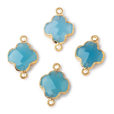 13mm Gold Leaf Blue Chalcedony Faceted Quatrefoil Connector 1 focal piece (ONLINE ORDER ONLY)