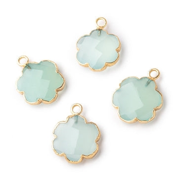 13mm Gold Leafed Seafoam Blue Chalcedony Faceted Flower Focal Pendant 1 piece (ONLINE ORDER ONLY)