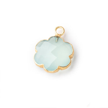 13mm Gold Leafed Seafoam Blue Chalcedony Faceted Flower Focal Pendant 1 piece (ONLINE ORDER ONLY)