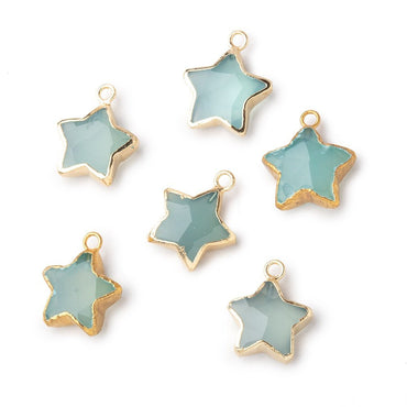 13mm Gold Leafed Seafoam Blue Chalcedony Faceted Star Focal Pendant 1 piece (ONLINE ORDER ONLY)